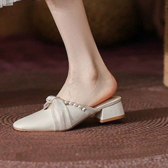 Damen Komfortable Mules mit eleganter Perlenverzierung und modischem Knoten-Design EB