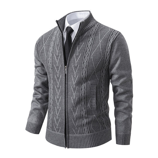 Herren Strickjacke mit strukturiertem Zipper und ausgefallenem Aran-Muster EB