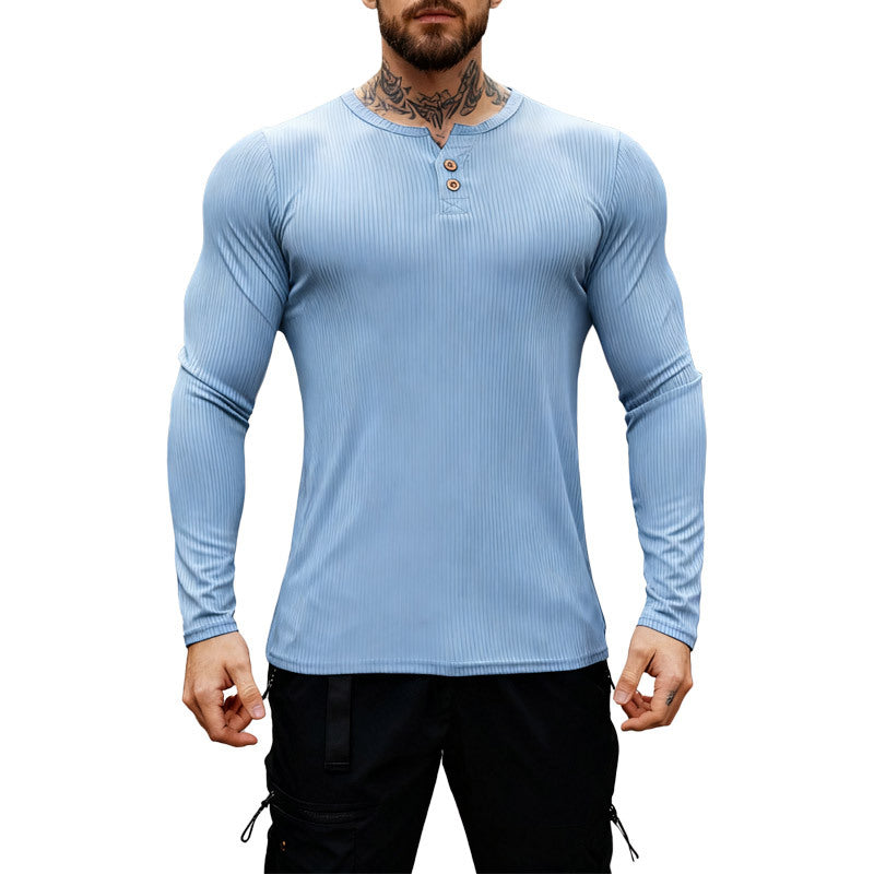 Herren nan geripptes Langarm-Henleyshirt mit flacher Knopfleiste und körperbetonter Stretch-Passform EB