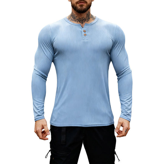Herren nan geripptes Langarm-Henleyshirt mit flacher Knopfleiste und körperbetonter Stretch-Passform EB