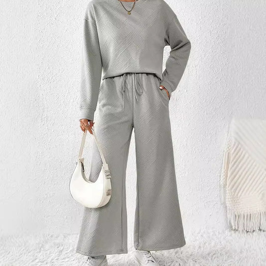 Damen Lässiges Lounge-Set mit strukturiertem Oberteil und weitem Hosen EB