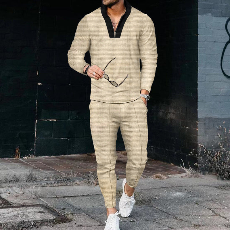 Herren sportliches Freizeit-Jogginganzug mit Hochkragen und eleganter Struktur EB