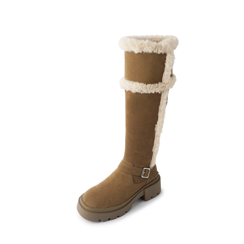Damen modische Winterstiefel mit flauschigem Futter und robustem Plateau-Heel EB
