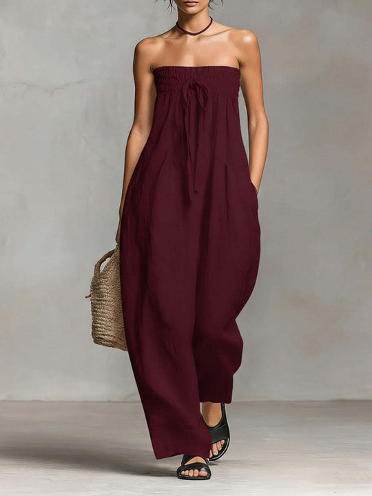 Damen Lässiges Jumpsuit mit elastischem Oberteil und weitem Bein EB