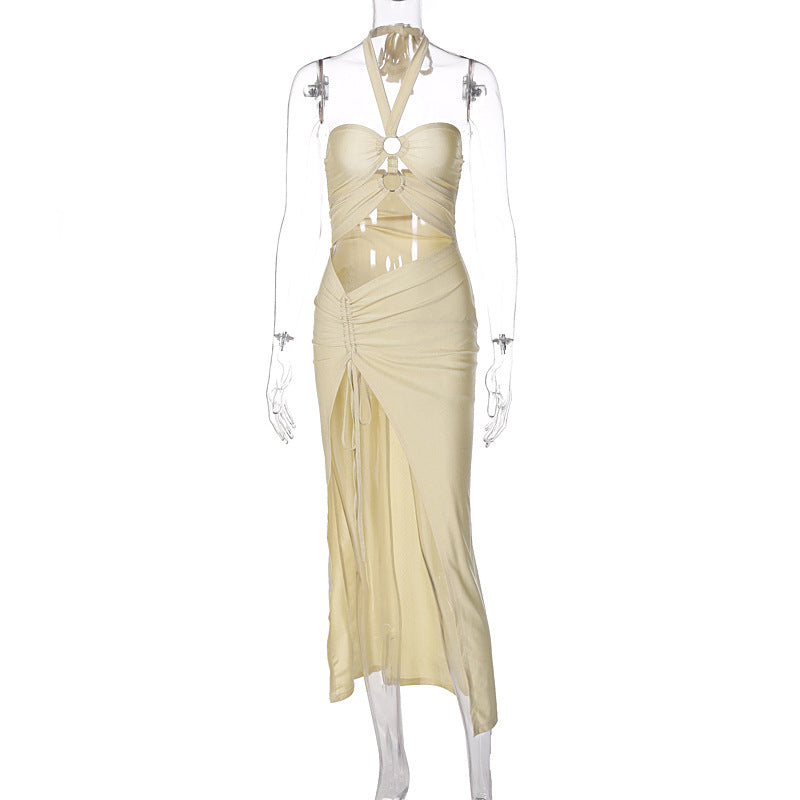 Damen elegantes Maxikleid mit Halterneck und raffiniertem Design EB