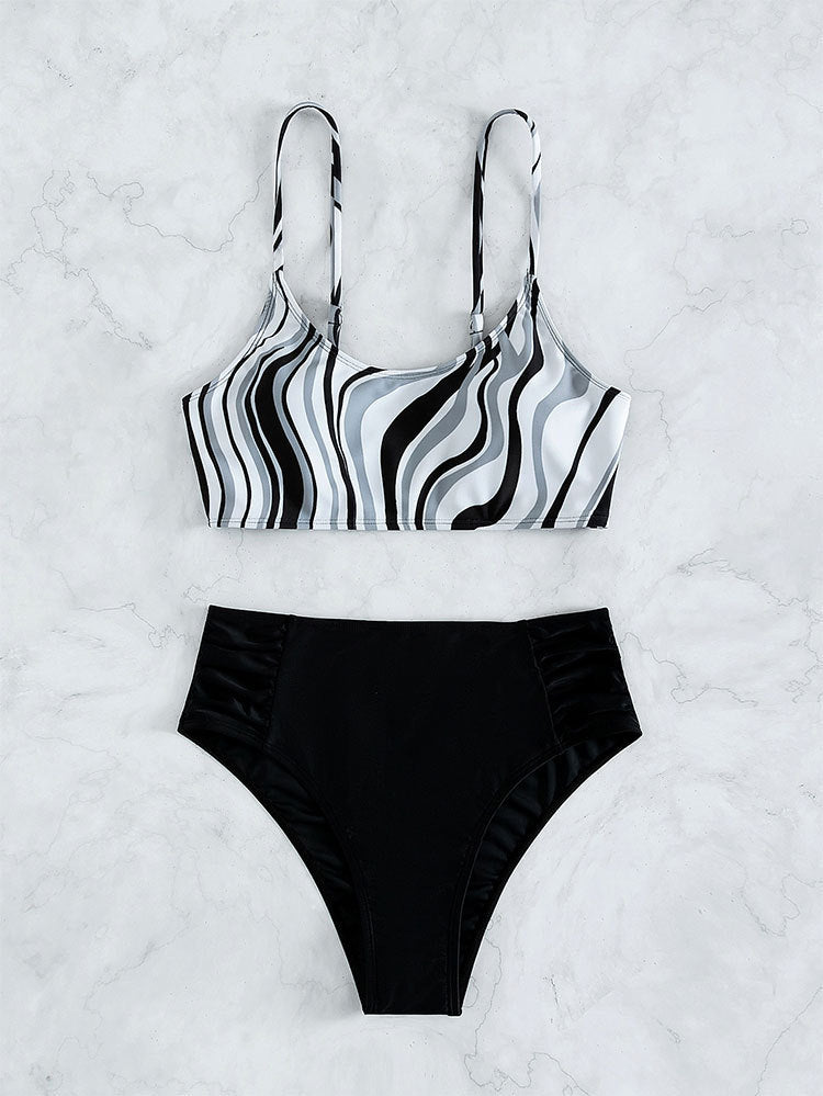 Damen Triangel-Bikini-Set mit modischem Wickeldetail und hochtailliertem Slip EB