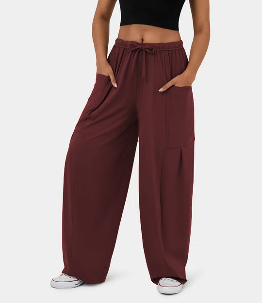 Damen Weite Freizeit-Hose mit elastischem Bund und praktischen Taschen EB
