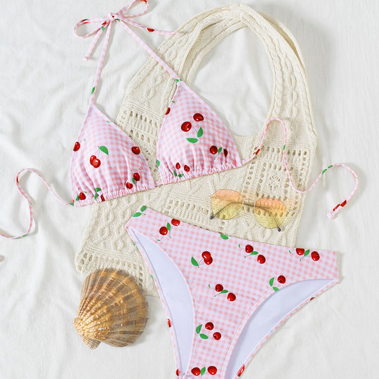 Damen Triangel-Bikini mit verstellbarem Halter und modischem Punktedesign EB