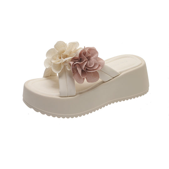 Damen modische Plateau-Sandalen mit Blumen-Applikationen EB