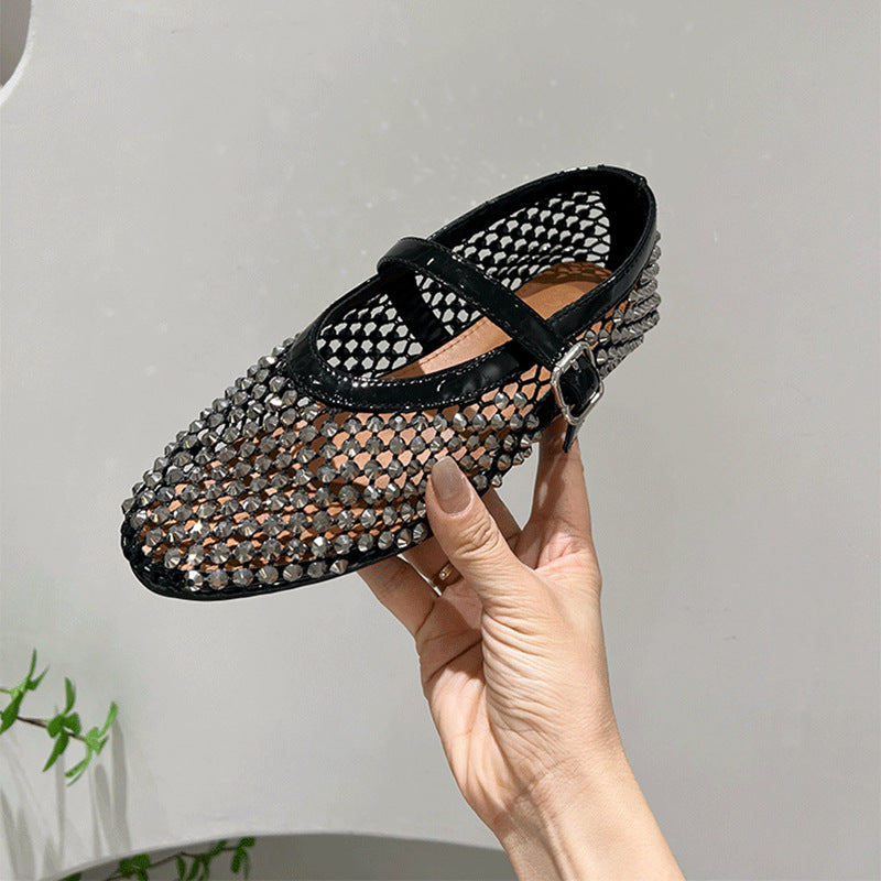Damen elegante Ballerina mit funkelnder Strassverzierung EB
