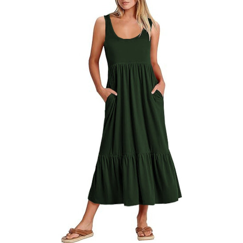 Damen Sommerliches Maxikleid mit praktischen Taschen und voluminösem Saum EB