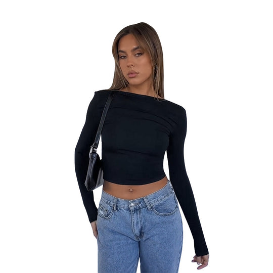 Damen elegantes Crop-Top mit asymmetrischer Raffung EB