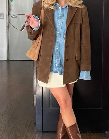 Damen Wildlederblazer im Vintage-Stil mit Taschen EB