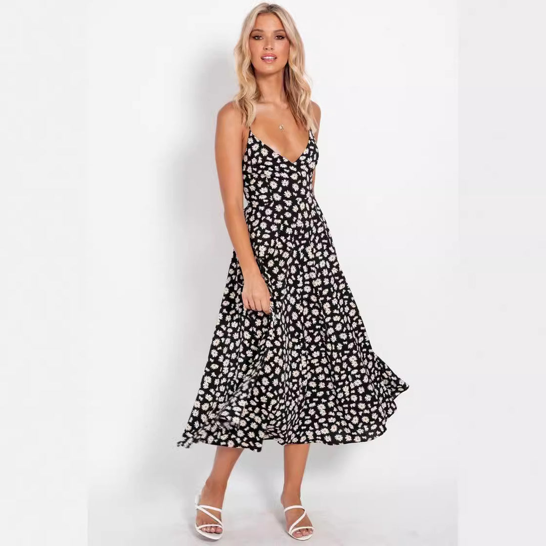 Damen Elegant geschnittenes Maxikleid mit floralem Muster und V-Ausschnitt EB