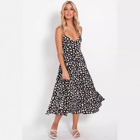 Damen Elegant geschnittenes Maxikleid mit floralem Muster und V-Ausschnitt EB