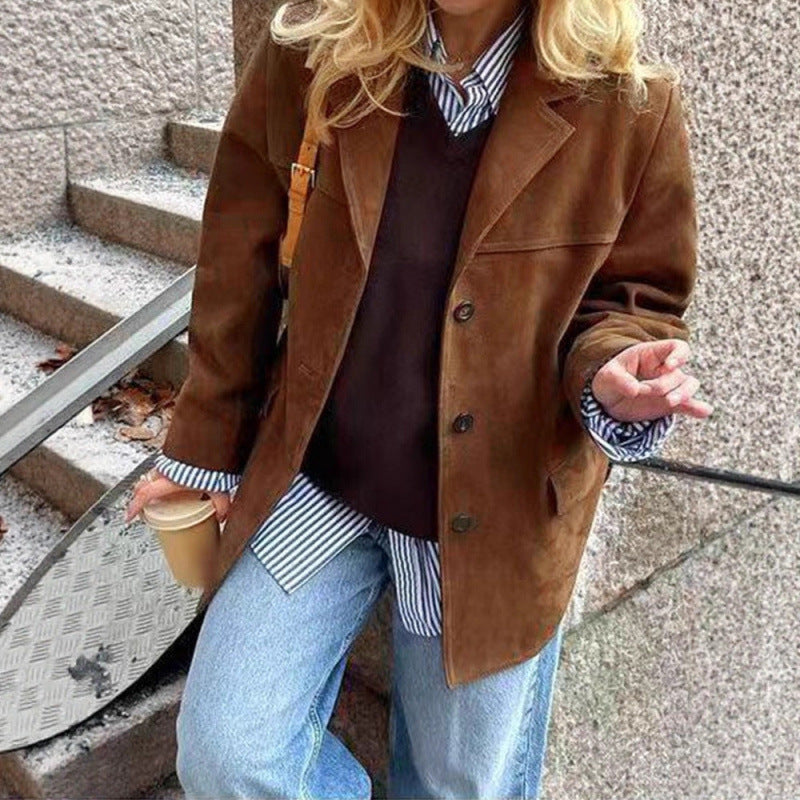 Damen klassische Blazerjacke aus weichem Material mit aufgesetzten Taschen EB