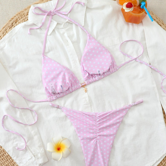 Damen Bunt gepunkteter Triangel-Bikini EB