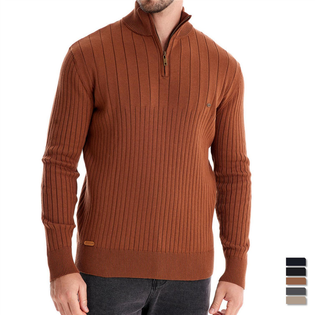 Herren Pullover mit halbem Reißverschluss und Rippstruktur EB