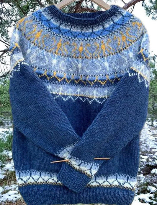 Damen nan Norwegerpullover aus Wollmix mit Rundhalsausschnitt und traditionellem Fair-Isle-Yoke EB