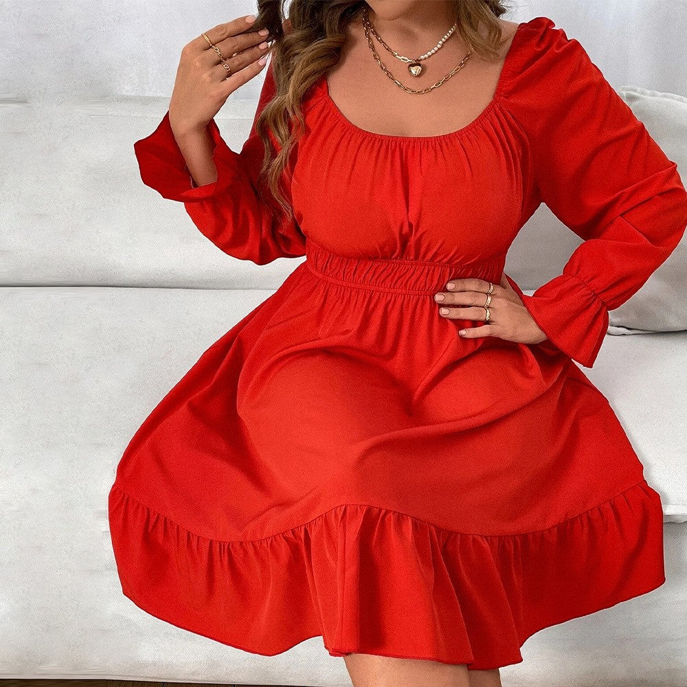 Damen Freizeitkleid mit voluminösen Ärmeln und frischem Saum EB