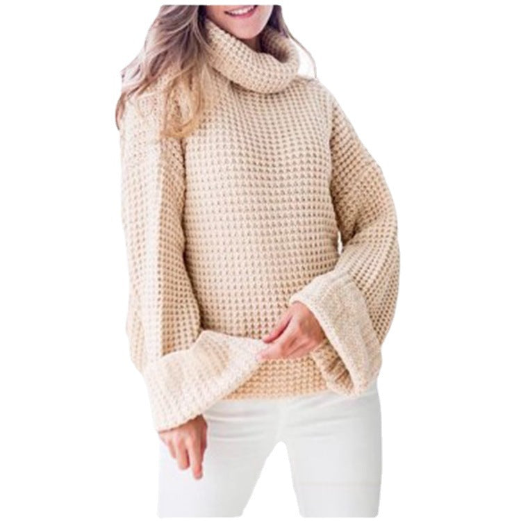 Damen Grobstrickpullover mit voluminösen Ärmeln und hohem Kragen EB