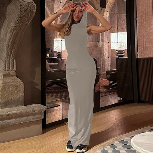 Damen Elegantes Maxikleid mit Kapuze und figurbetonter Silhouette EB