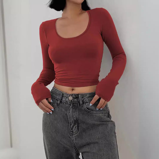 Damen Figurbetontes Langarmshirt mit weiten Ärmeln EB