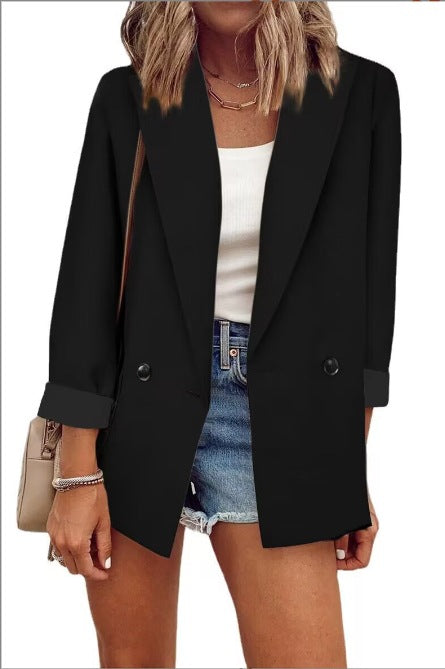 Damen nan legerer Oversize Blazer mit dreiviertelärmeln und kontrastmanschetten EB