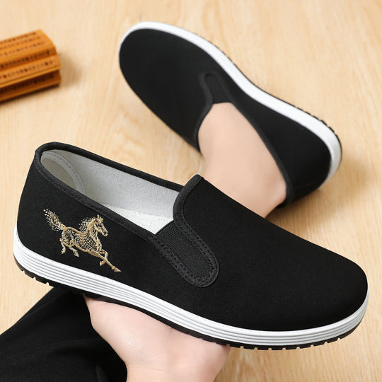 Damen nan leichter Slip-On Canvas-Sneaker mit elastischem Einstieg und bestickter Pferde-Applikation EB
