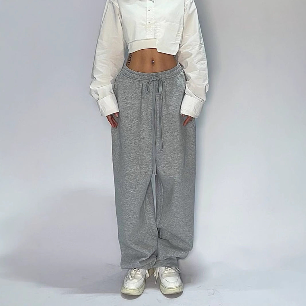 Damen nan weit geschnittene Loungehose mit hohem Bund extra weitem Bein und Tunnelzug EB