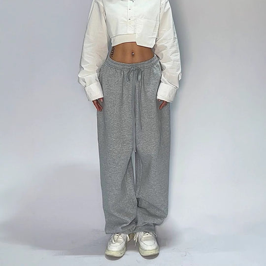 Damen nan weit geschnittene Loungehose mit hohem Bund extra weitem Bein und Tunnelzug EB
