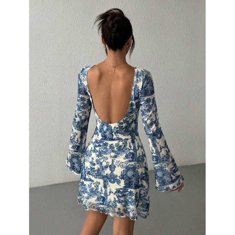 Damen Minikleid mit tiefem Rückenausschnitt und floralem Druck EB