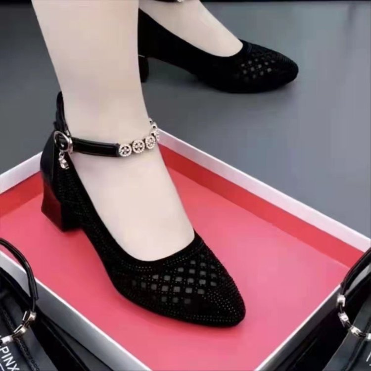 Damen elegante Ballerinas mit modischem Riemen und komfortablem Blockabsatz EB