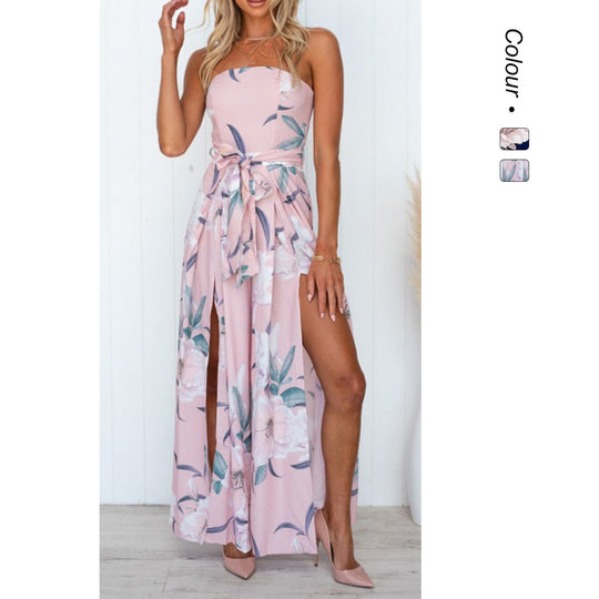 Damen Maxi-Kleid mit floralem Print und Schlitz EB