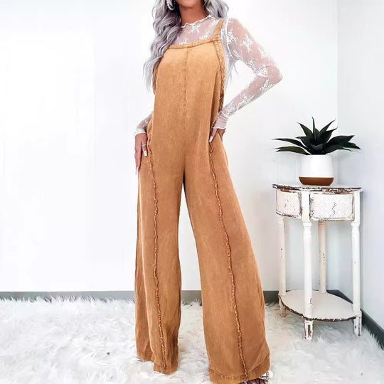Damen Weit geschnittene Jeans-Latzhose EB
