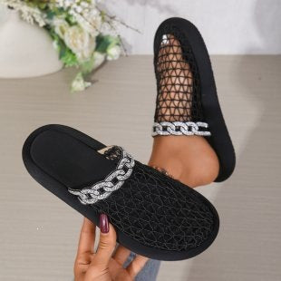 Damen Plateau-Pantoletten mit Netzdesign und Glitzerakzenten EB