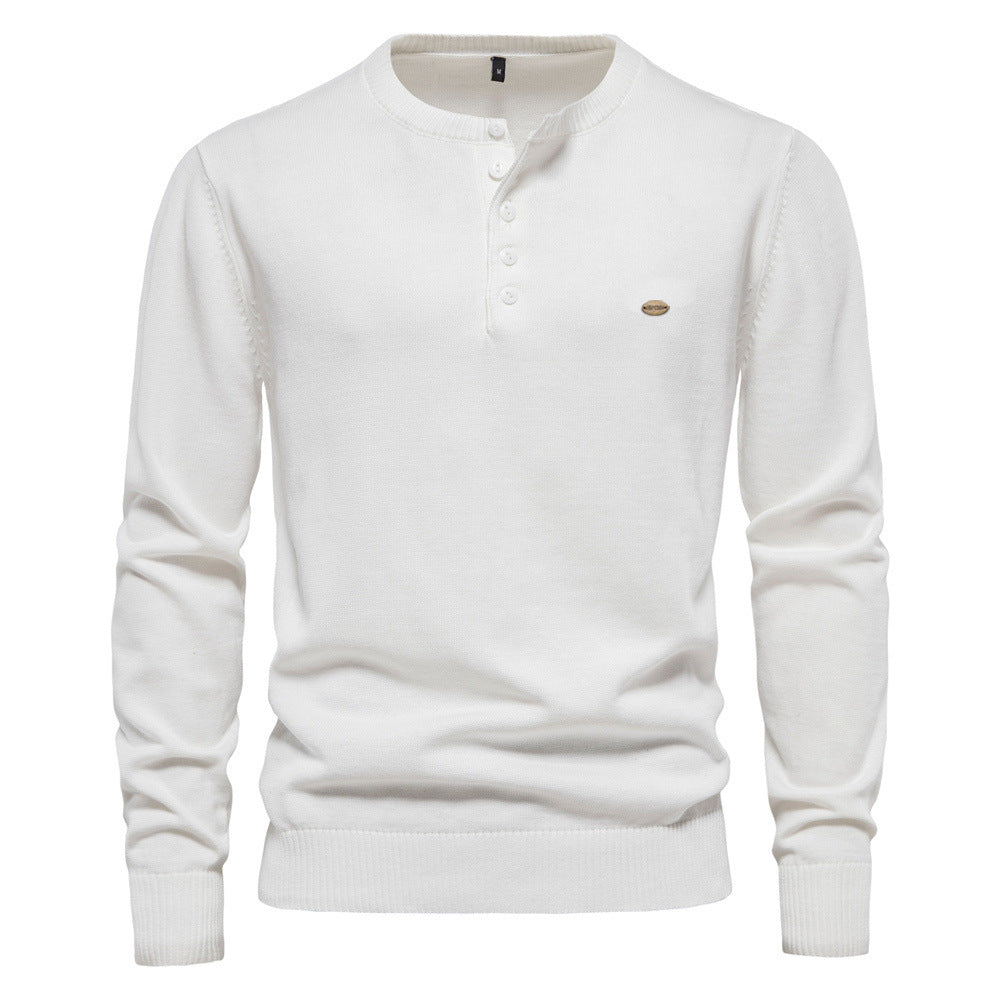 Herren Strickpullover mit modernem Henley-Ausschnitt und feiner Struktur EB