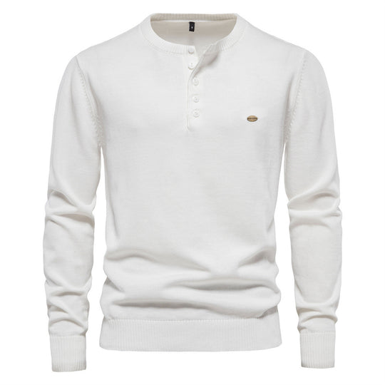 Herren Strickpullover mit modernem Henley-Ausschnitt und feiner Struktur EB
