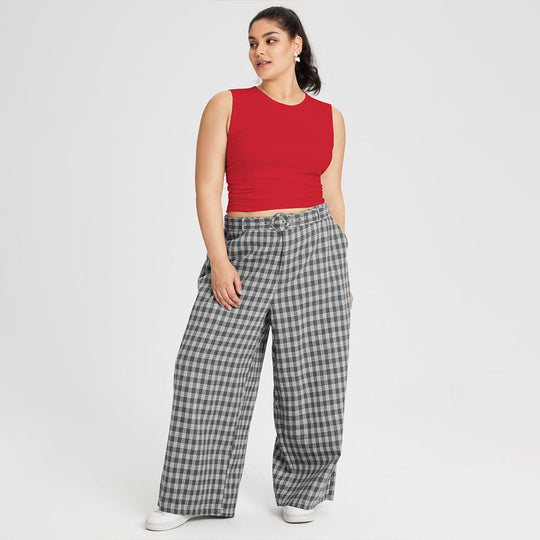 Damen weit geschnittene Karottenhose mit dekorativer Gürtel-Detail EB