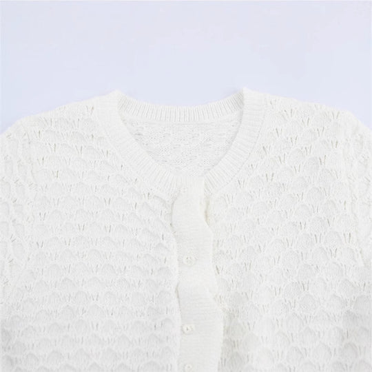 Damen Strickjacke mit Rüschendetails und Knopfleiste EB