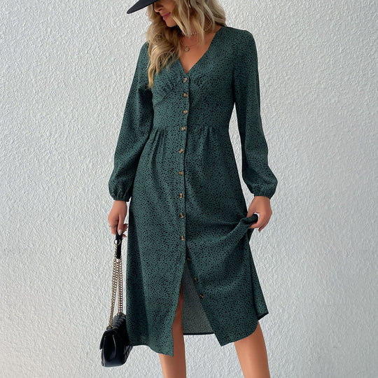 Damen Midi-Kleid mit eleganter Knopfleiste und gerafftem Saum EB
