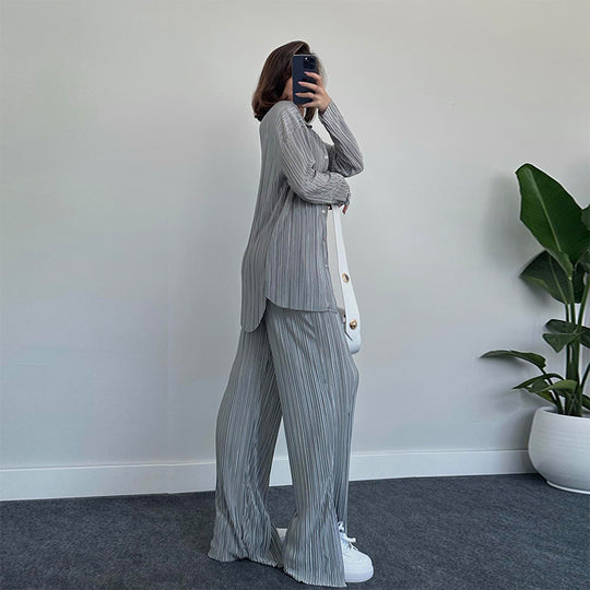 Damen elegantes Loungewear Set mit schicker Streifenoptik und weitem Schnitt EB