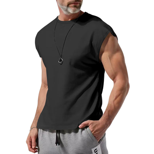 Herren nan athletisches ärmelloses Muskelshirt mit rohem Armabschluss und elastischer Baumwollmischung EB