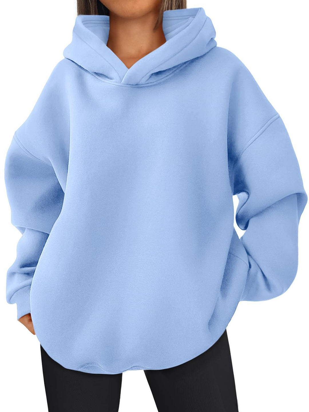 Damen nan kastiger Kapuzenpullover mit doppellagiger Kapuze, überschnittener Schulter und längerem Rückenteil EB