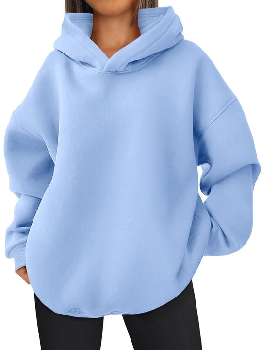 Damen nan kastiger Kapuzenpullover mit doppellagiger Kapuze, überschnittener Schulter und längerem Rückenteil EB