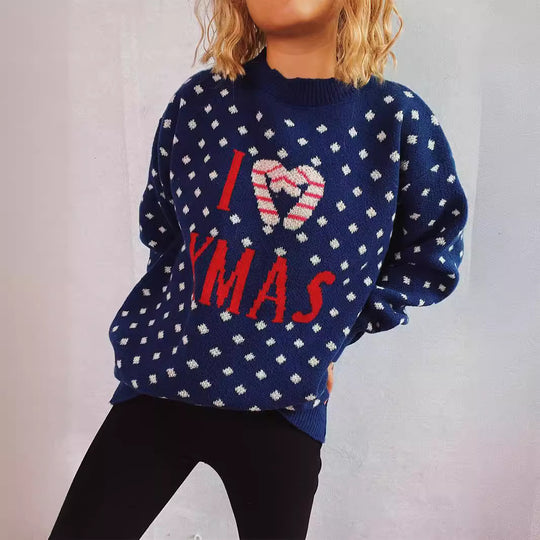 Damen Strickpullover mit festlichem Weihnachtsdesign und lockerer Passform EB