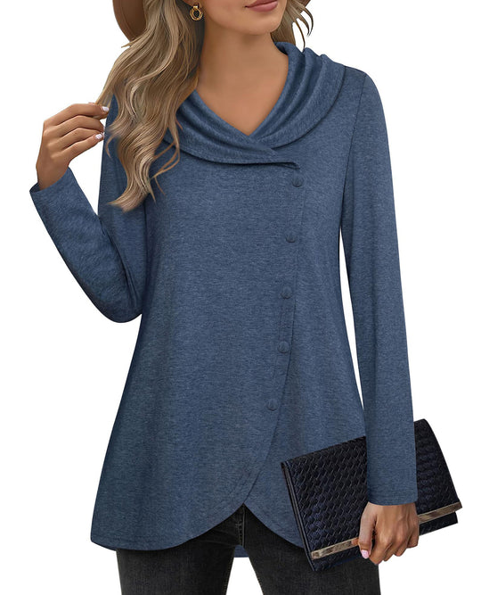 Damen Elegante Bluse mit asymmetrischem Saum und Kragen EB