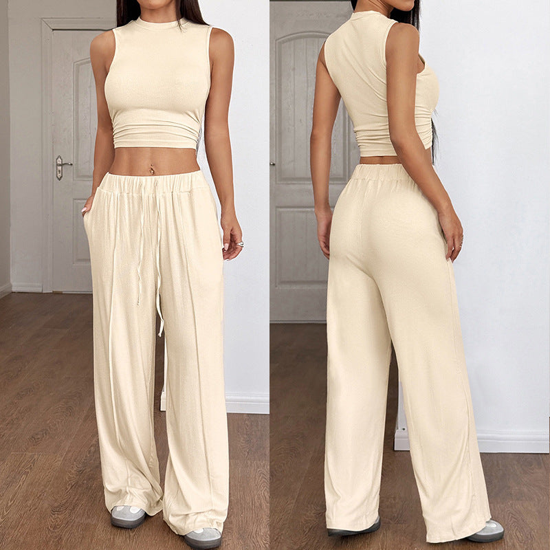 Damen Lounge-Set mit ärmellosem Oberteil und weiten Hosen EB