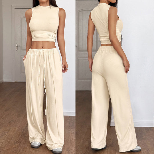 Damen Lounge-Set mit ärmellosem Oberteil und weiten Hosen EB