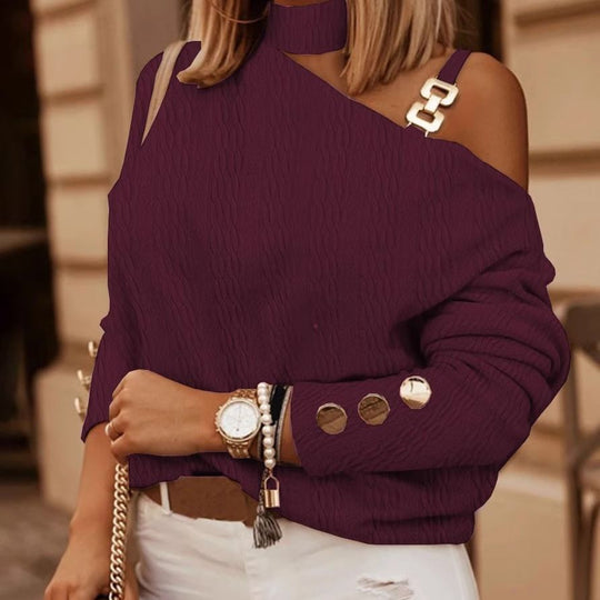 Damen asymmetrischer Pullover mit dezenten Details und unifarbenem Design EB